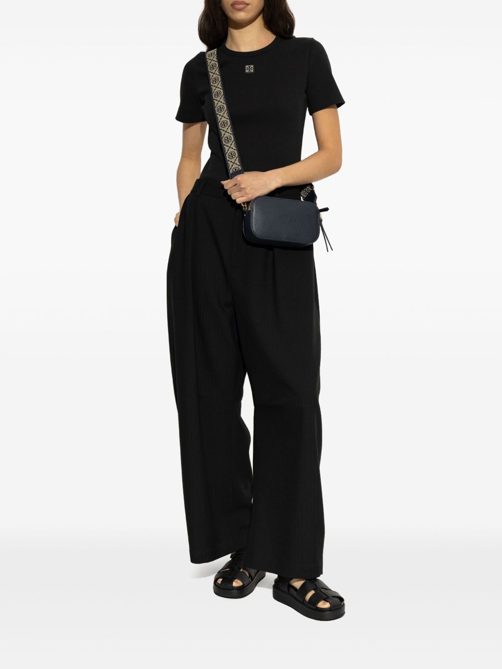 Tory Burch Kira Fisherman Sport Leather Flat Sandals Black
