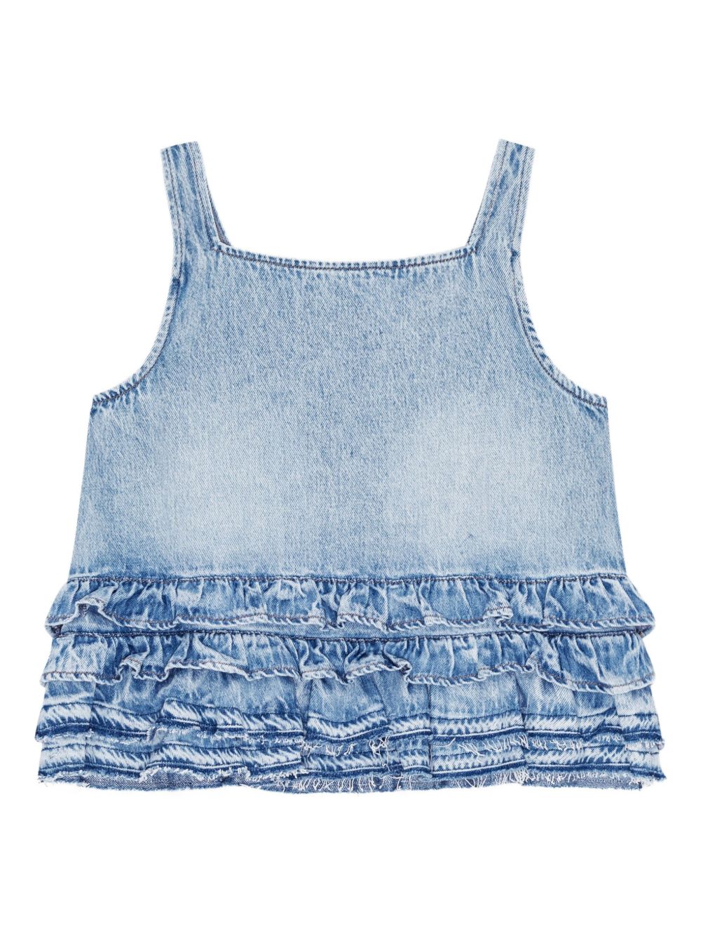 Ganni Denim Ruffled Backless Top Clear Blue