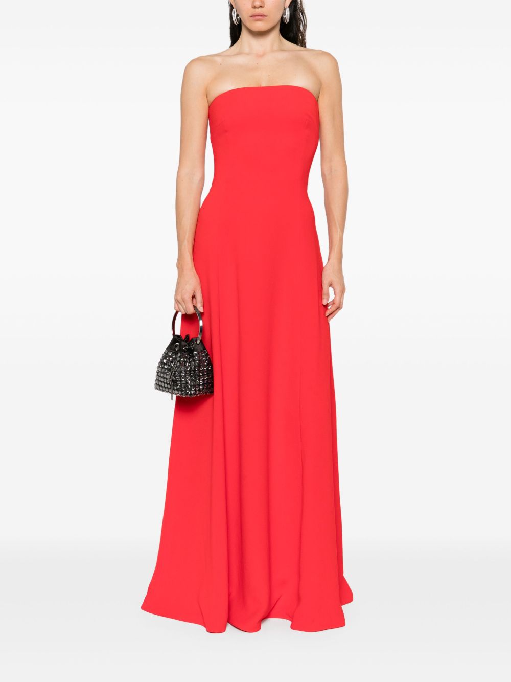 Solace London Helena Strapless Flared Maxi Dress Red