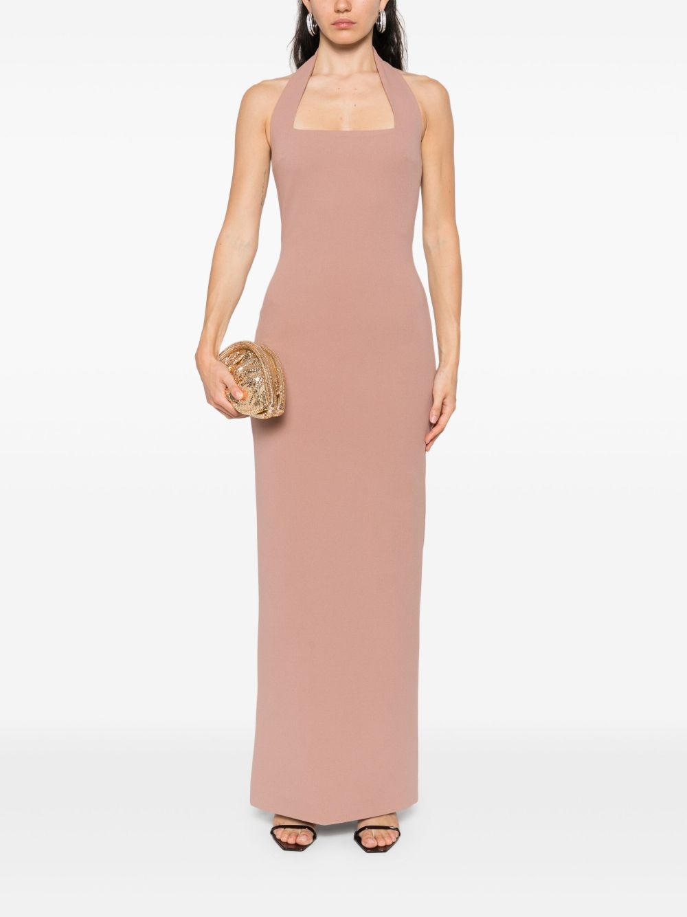 Solace London Ilona Beige Halterneck Maxi Dress Beige