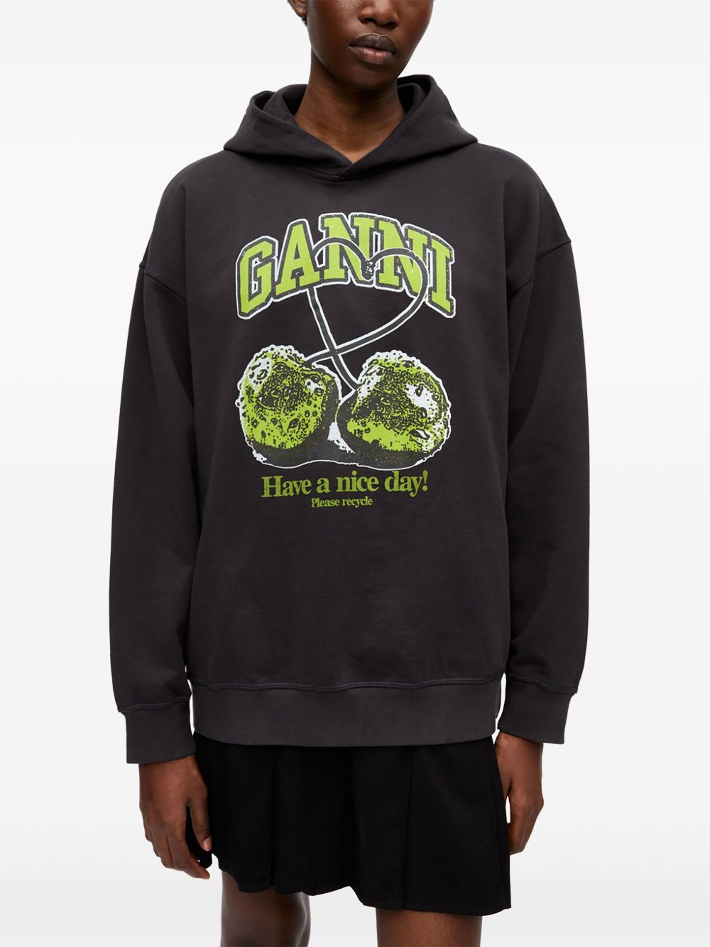 Ganni Oversized Cherries Organic Cotton Hoodie Grey Grey