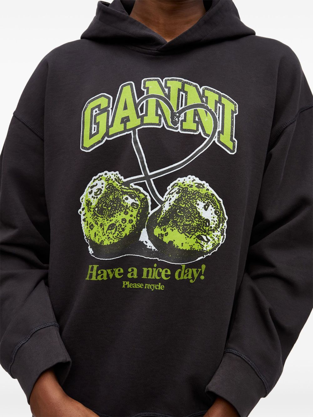 Ganni Oversized Cherries Organic Cotton Hoodie Grey Grey
