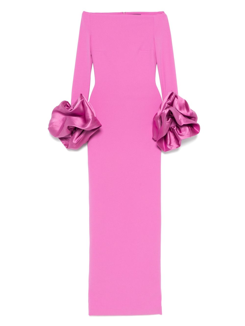 Solace London Off-Shoulder Fuchsia Maxi Dress with Ruffle Cuffs Fuchsia