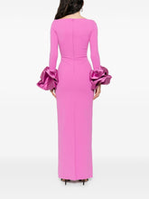 Solace London Off-Shoulder Fuchsia Maxi Dress with Ruffle Cuffs Fuchsia