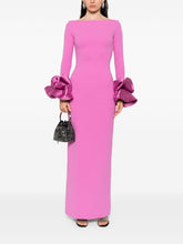 Solace London Off-Shoulder Fuchsia Maxi Dress with Ruffle Cuffs Fuchsia