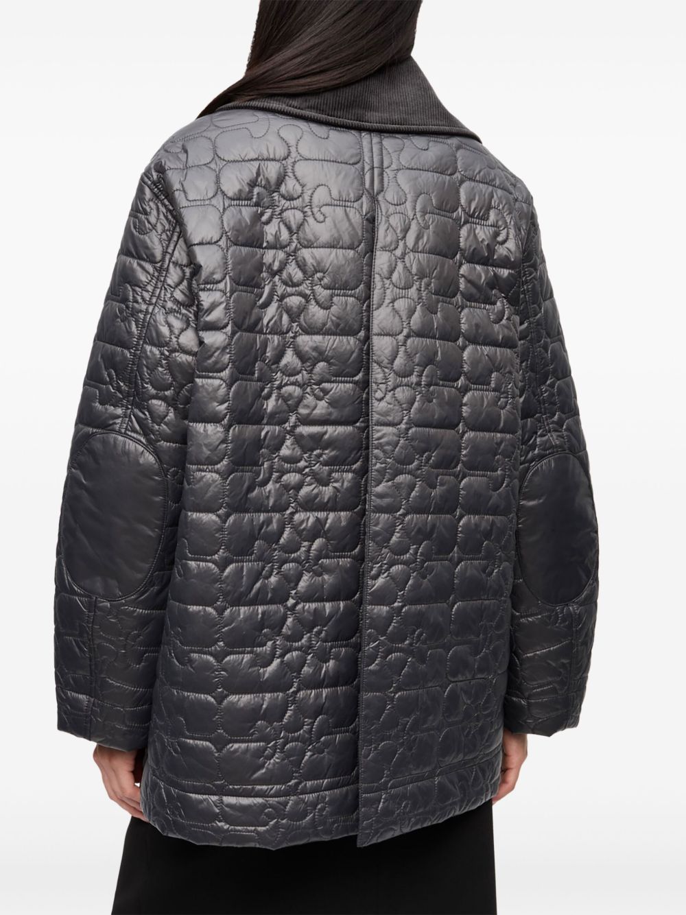 Ganni Quilted Recycled Nylon Jacket With Contrasting Collar Grey Grey