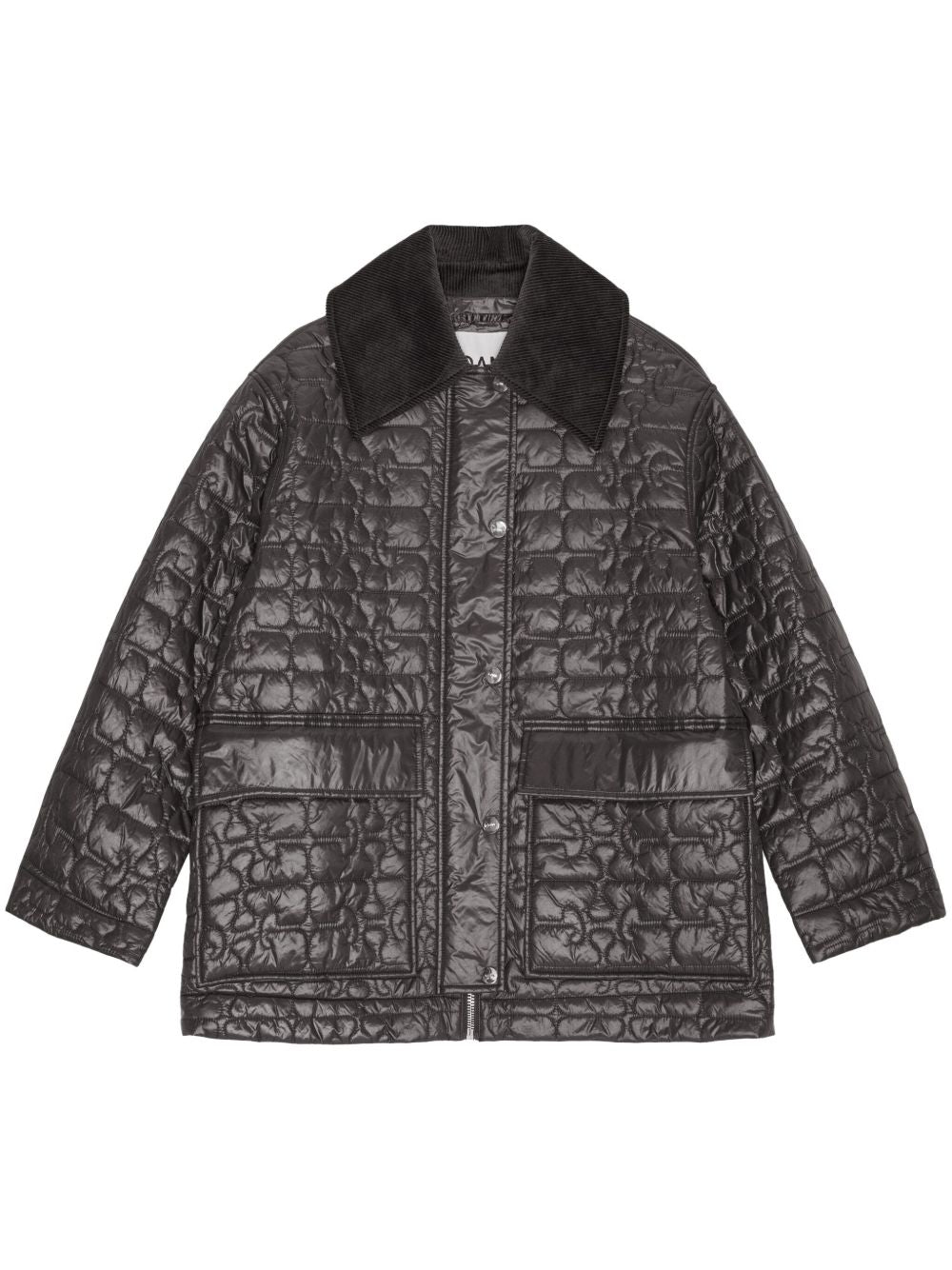Ganni Quilted Recycled Nylon Jacket With Contrasting Collar Grey Grey