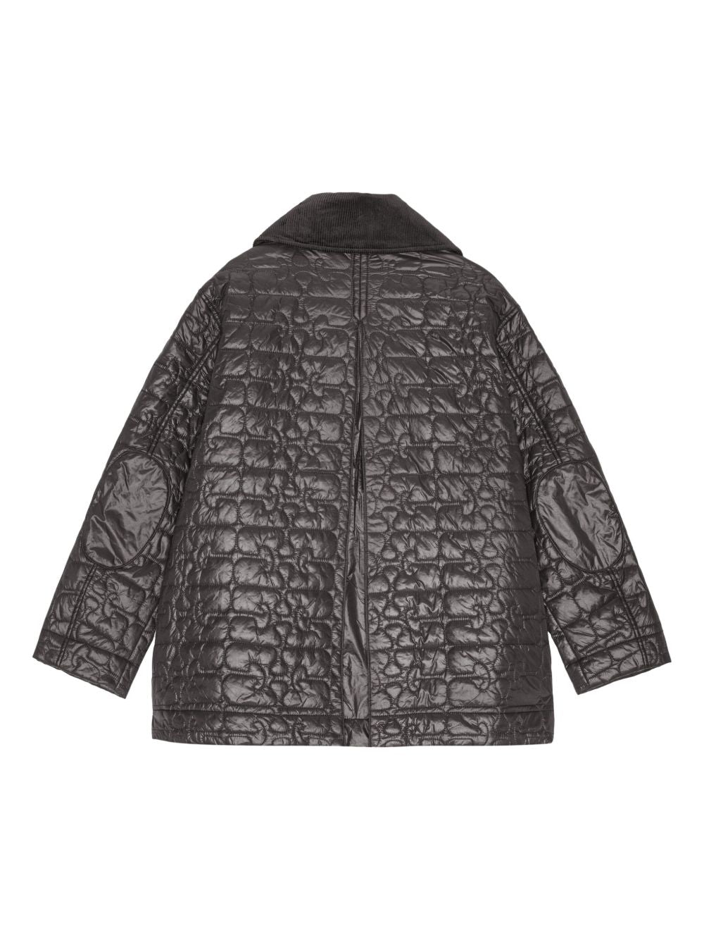 Ganni Quilted Recycled Nylon Jacket With Contrasting Collar Grey Grey