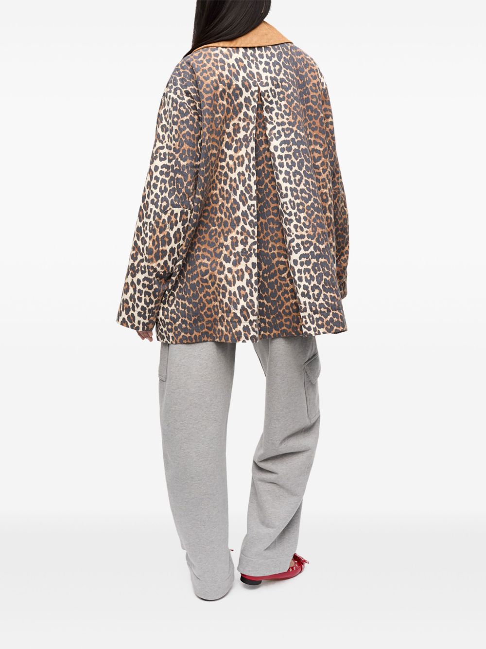 Ganni Animal-Print Hemp-Blend Blazer Brown
