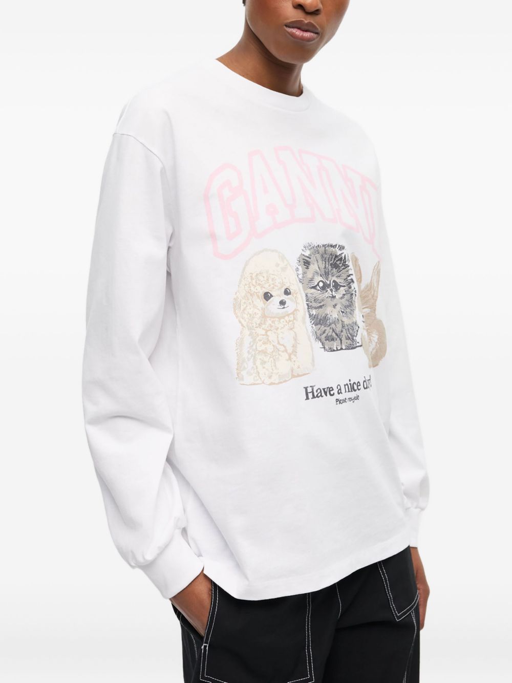 Ganni Cotton Graphic Crewneck Sweater White White