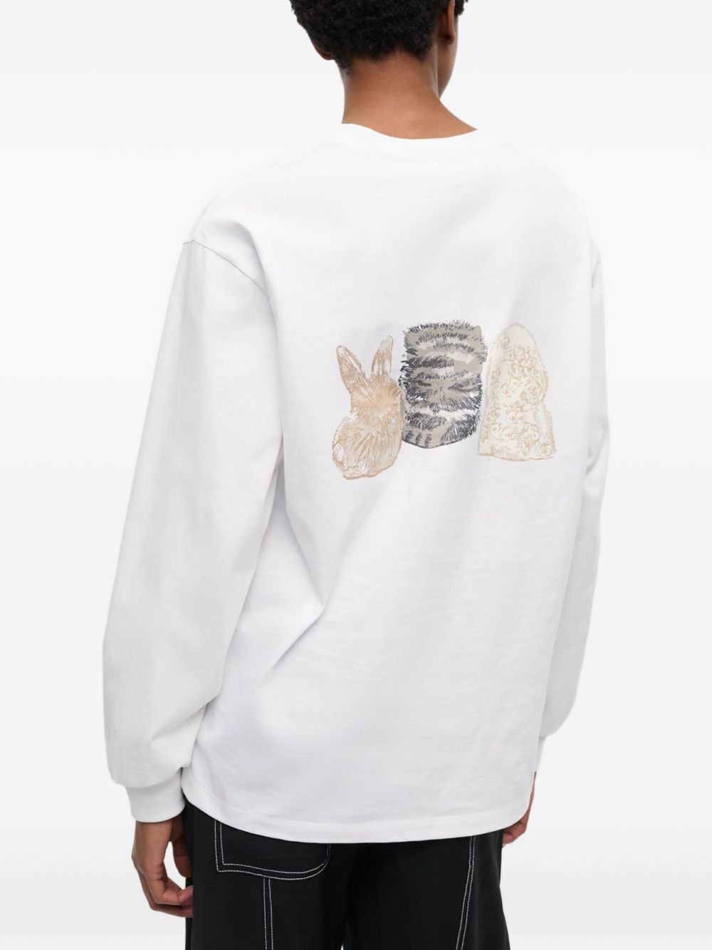 Ganni Cotton Graphic Crewneck Sweater White White