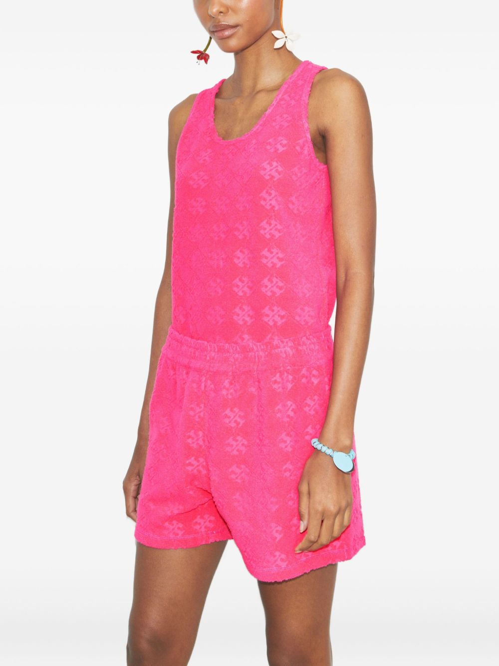Tory Burch Monogram Terry Scoop-Neck Tank Top Fuchsia