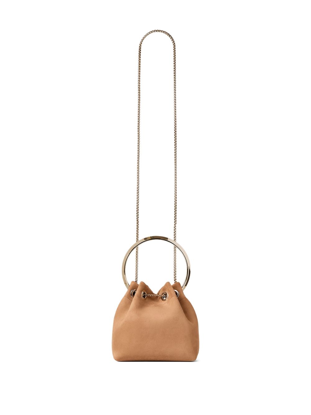 Jimmy Choo Toffee Suede Bucket Bag with Pearl Closure Brown