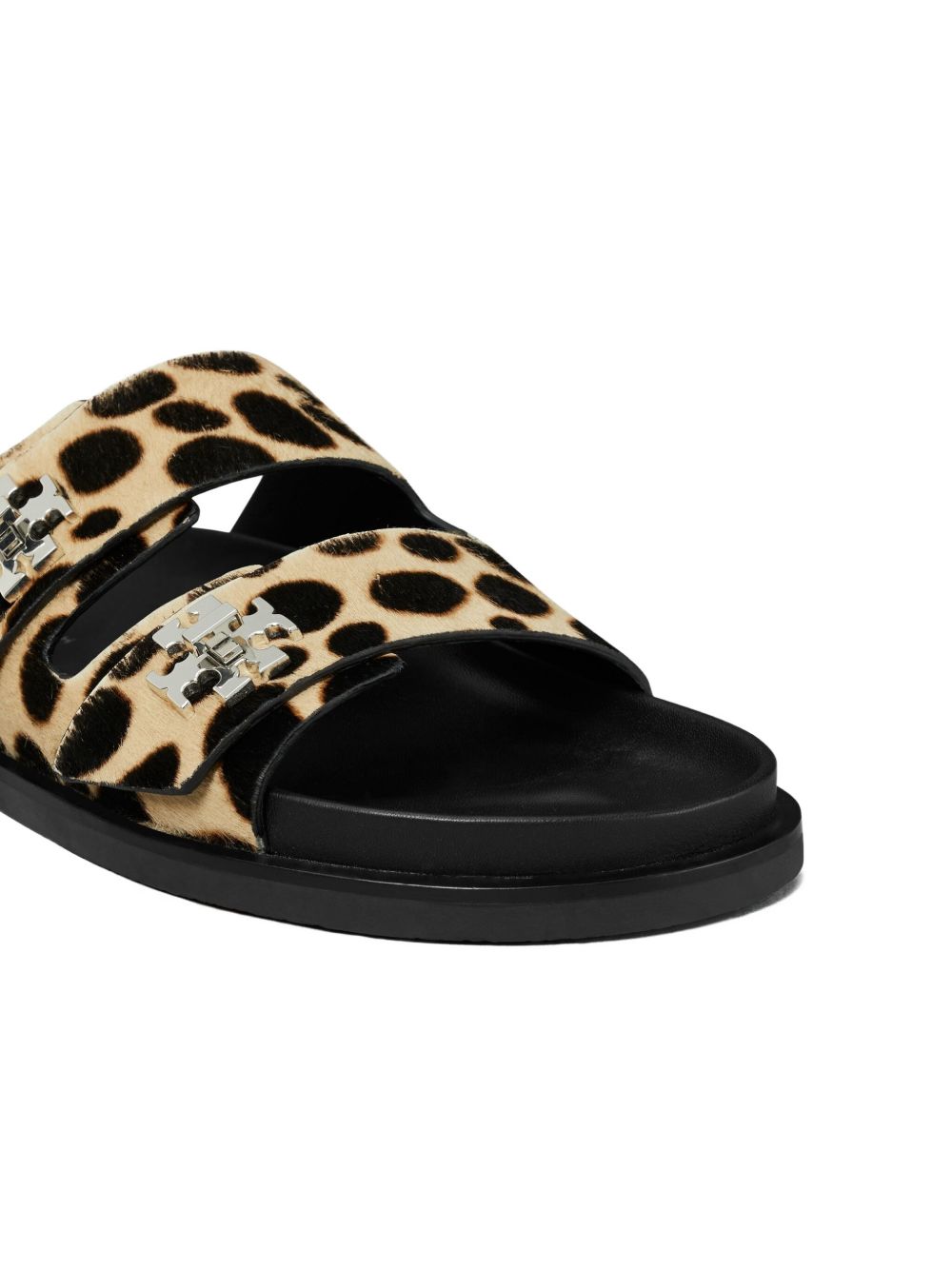 Tory Burch Double Strap Nappa Leather T-Lock Flat Sandals Brown