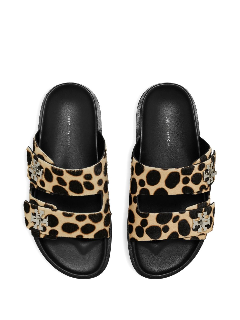 Tory Burch Double Strap Nappa Leather T-Lock Flat Sandals Brown