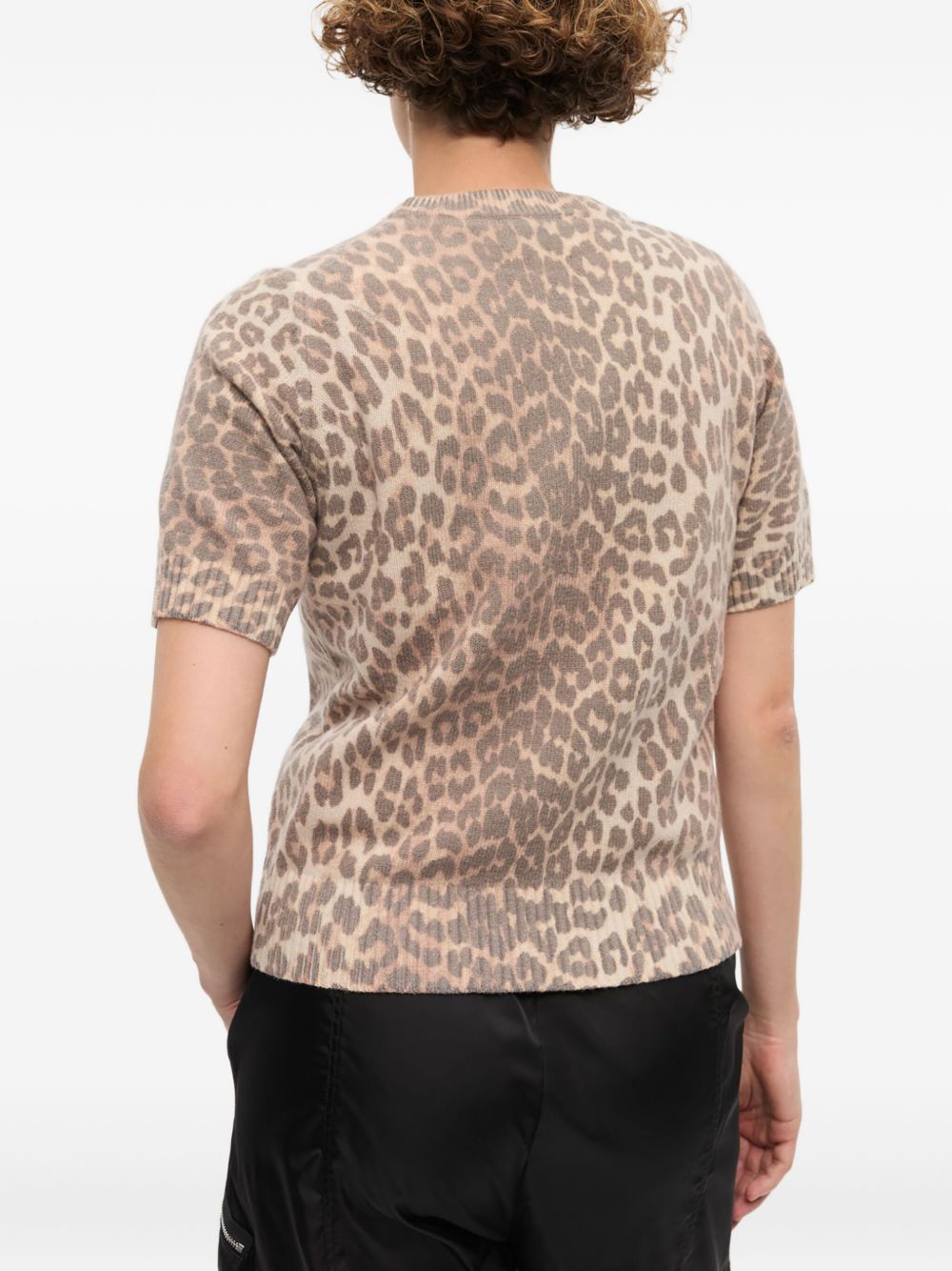 Ganni Leopard-Print Wool-Blend T-Shirt Brown