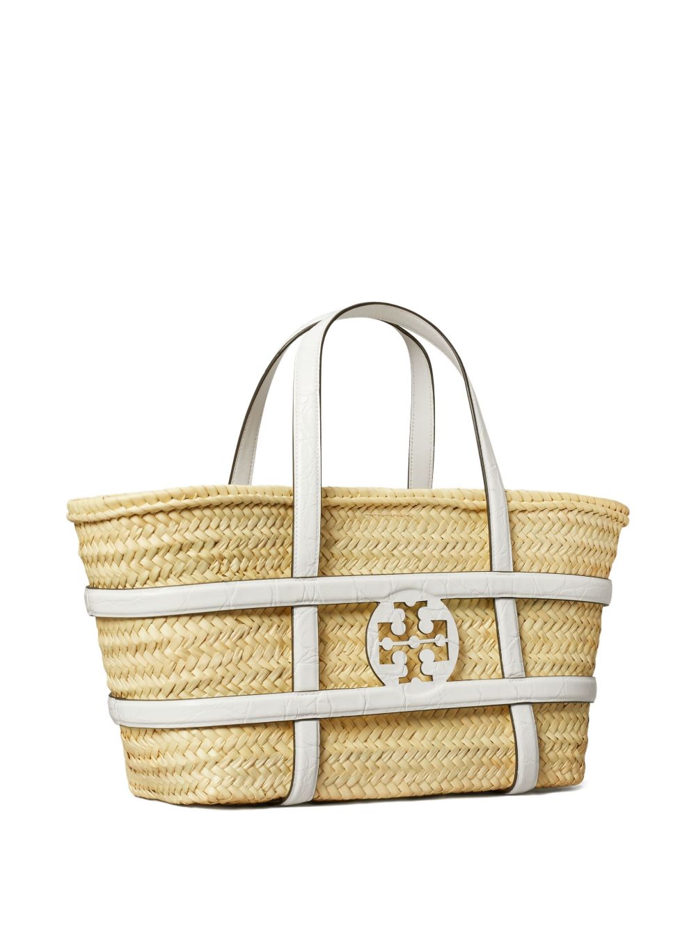 Tory Burch Ella Straw Basket Shopper Bag White
