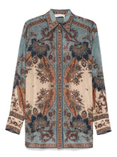 Zimmermann Ascension Printed Silk Shirt in Steel Blue Blue