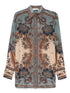 Zimmermann Ascension Printed Silk Shirt in Steel Blue Blue