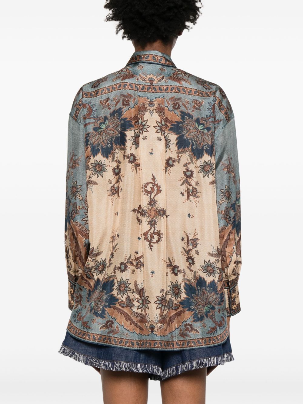 Zimmermann Ascension Printed Silk Shirt in Steel Blue Blue
