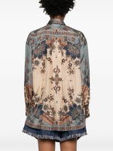 Zimmermann Ascension Printed Silk Shirt in Steel Blue Blue