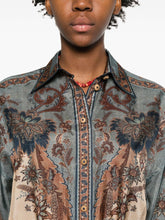 Zimmermann Ascension Printed Silk Shirt in Steel Blue Blue