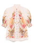 Zimmermann Ascension High-Neck Printed Ramie Shirt Beige beige