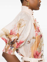 Zimmermann Ascension High-Neck Printed Ramie Shirt Beige beige