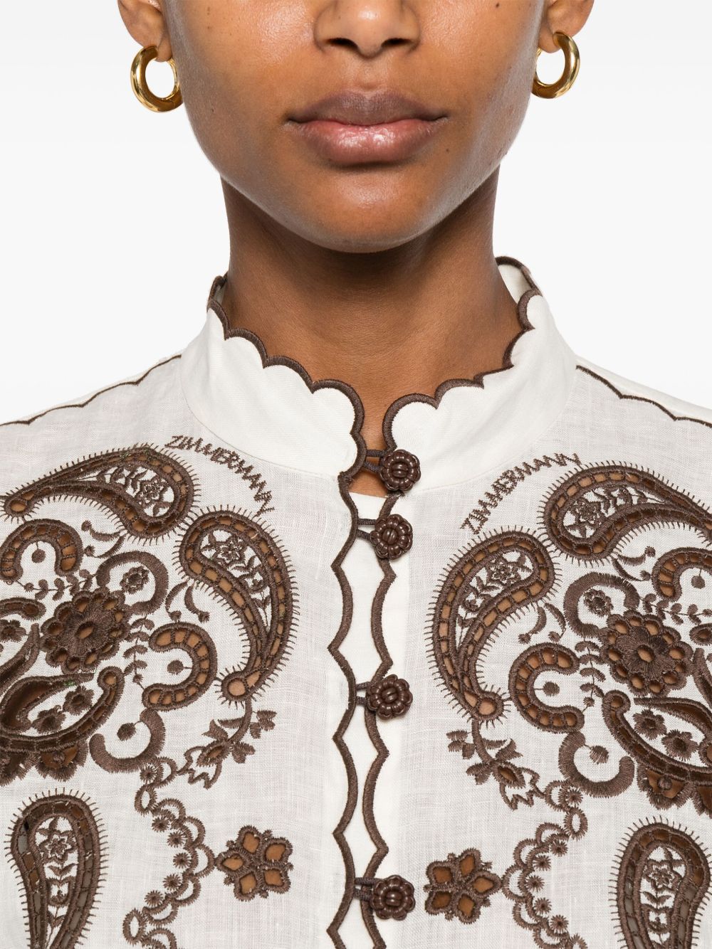 Zimmermann Ascension Embroidered Linen Shirt Ivory