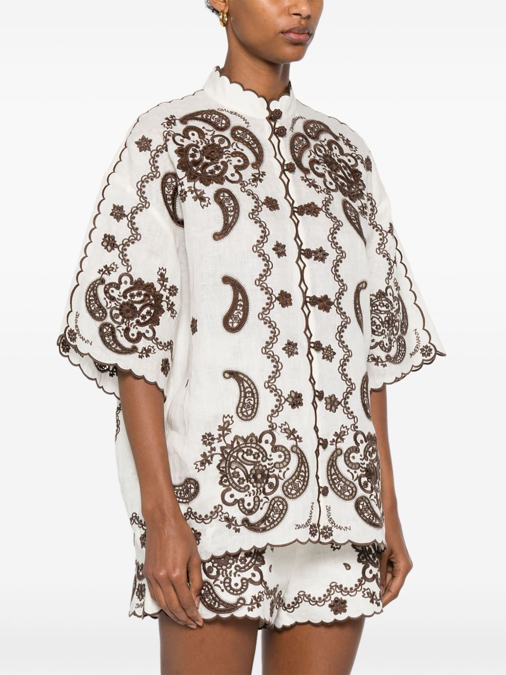 Zimmermann Ascension Embroidered Linen Shirt Ivory