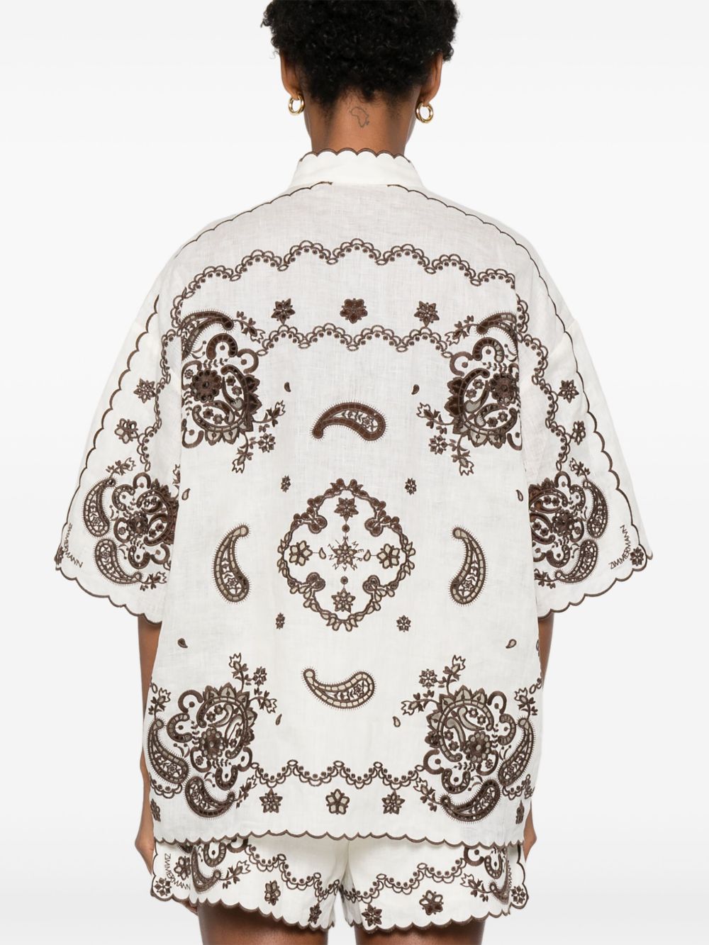 Zimmermann Ascension Embroidered Linen Shirt Ivory