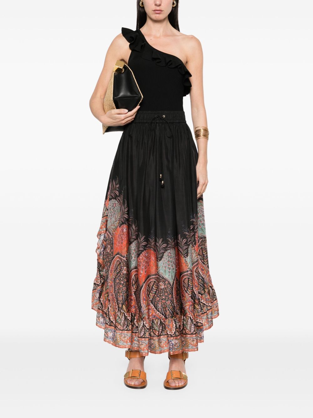 Zimmermann Rhiannon Ruffle Silk Maxi Skirt Black