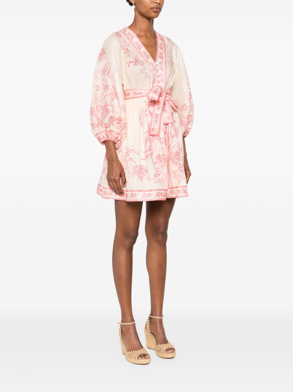 Zimmermann Lucky Linen Belted Mini Dress Pink