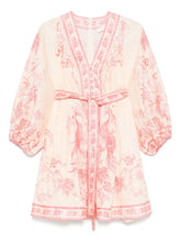 Zimmermann Lucky Linen Belted Mini Dress Pink
