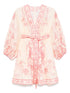 Zimmermann Lucky Linen Belted Mini Dress Pink