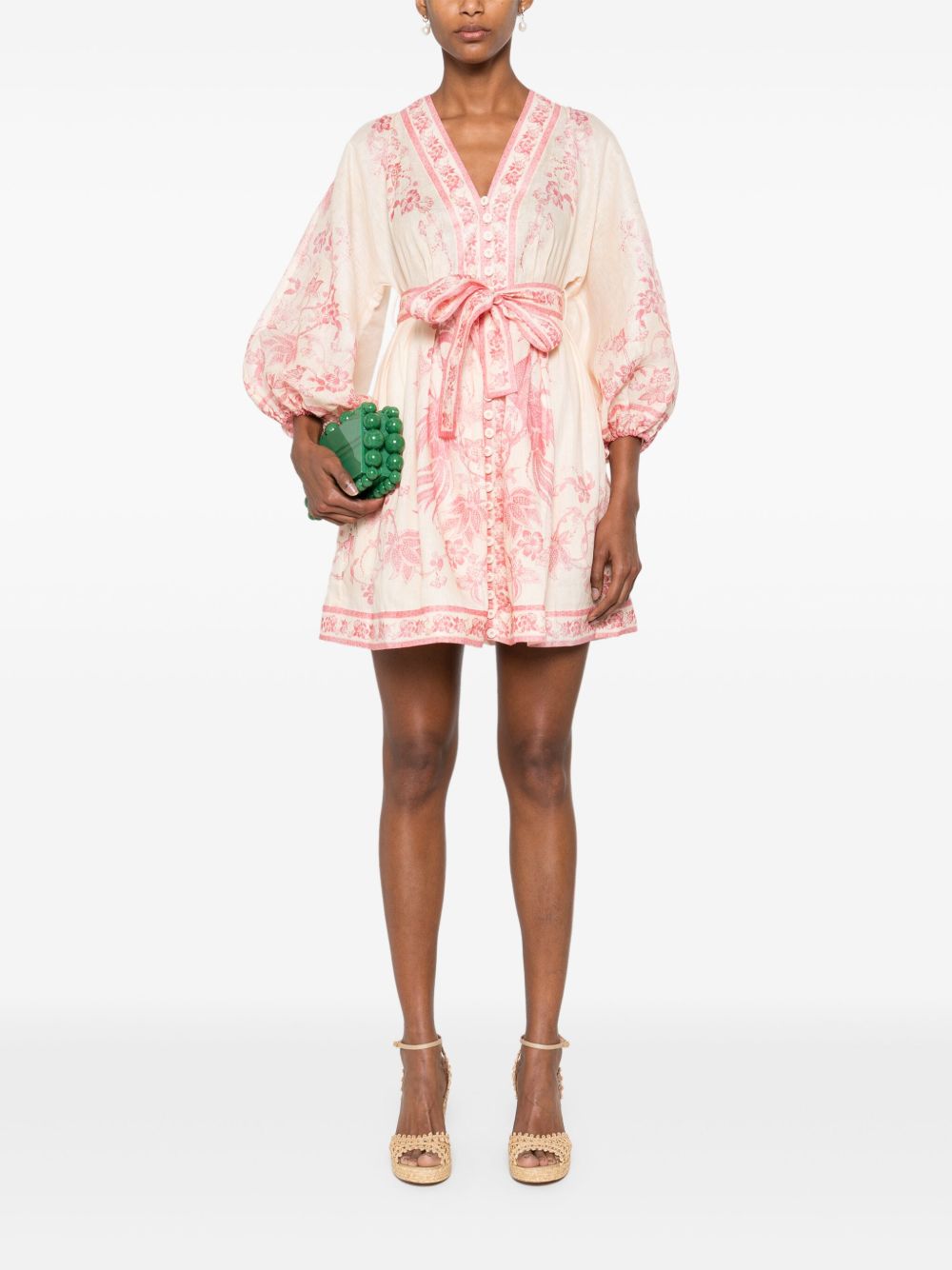 Zimmermann Lucky Linen Belted Mini Dress Pink