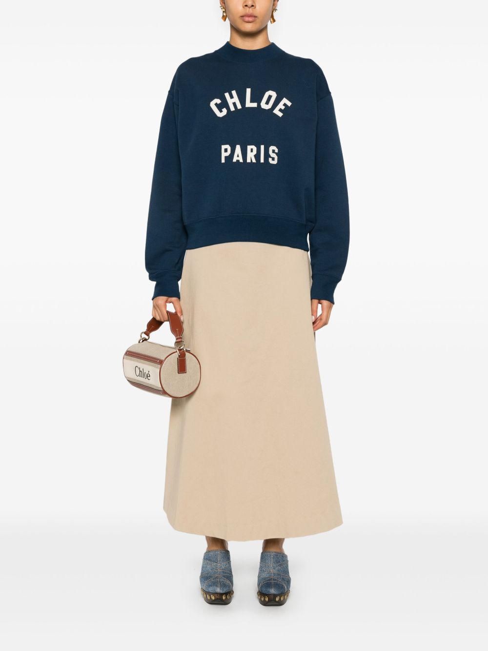 Chloè Logo-Patch Cotton Sweatshirt Blue Blue
