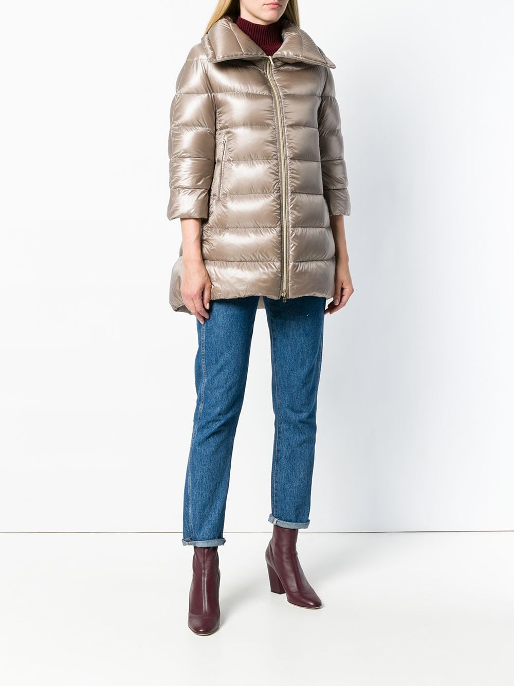 Herno Feather-Down Padded Midi Coat Dove Grey