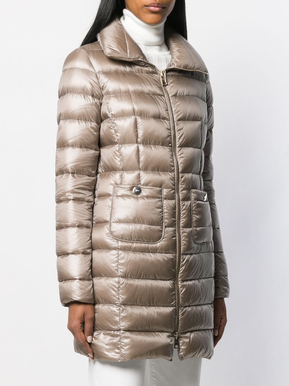Herno Maria Midi Feather Down Jacket Dove Grey