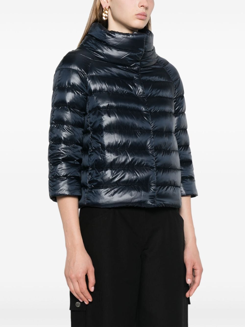 Herno Navy Blue Padded High-Neck Cape Jacket Blue