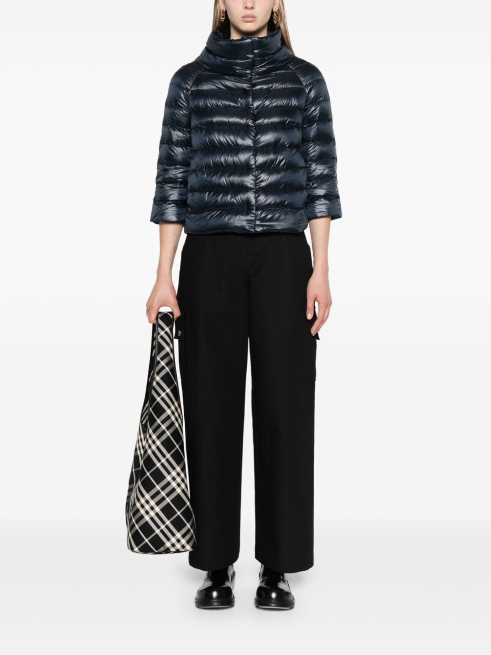 Herno Navy Blue Padded High-Neck Cape Jacket Blue