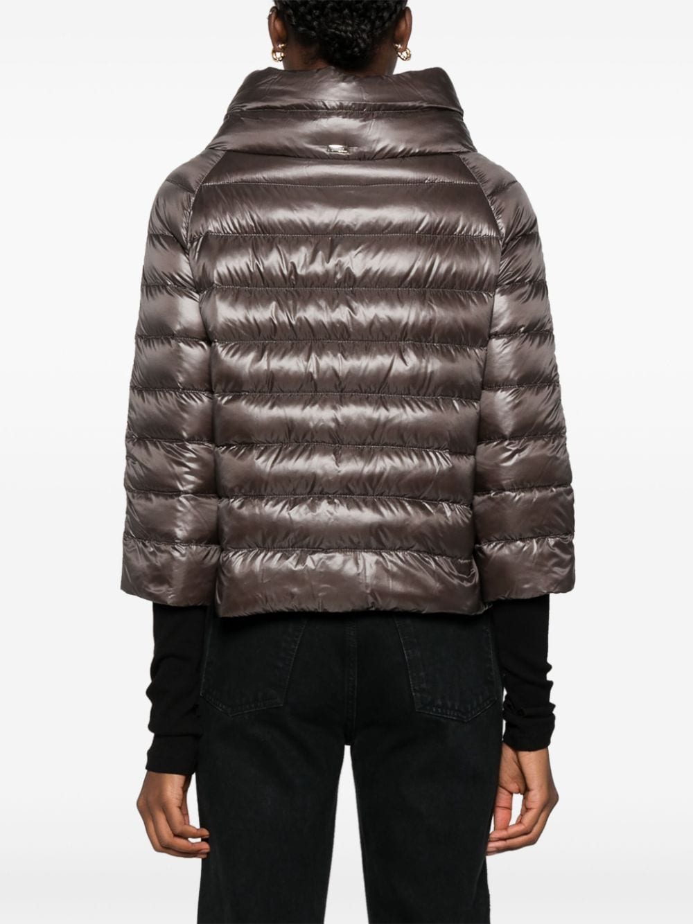Herno Glossy Grey Funnel Neck Down Cape Jacket Grey