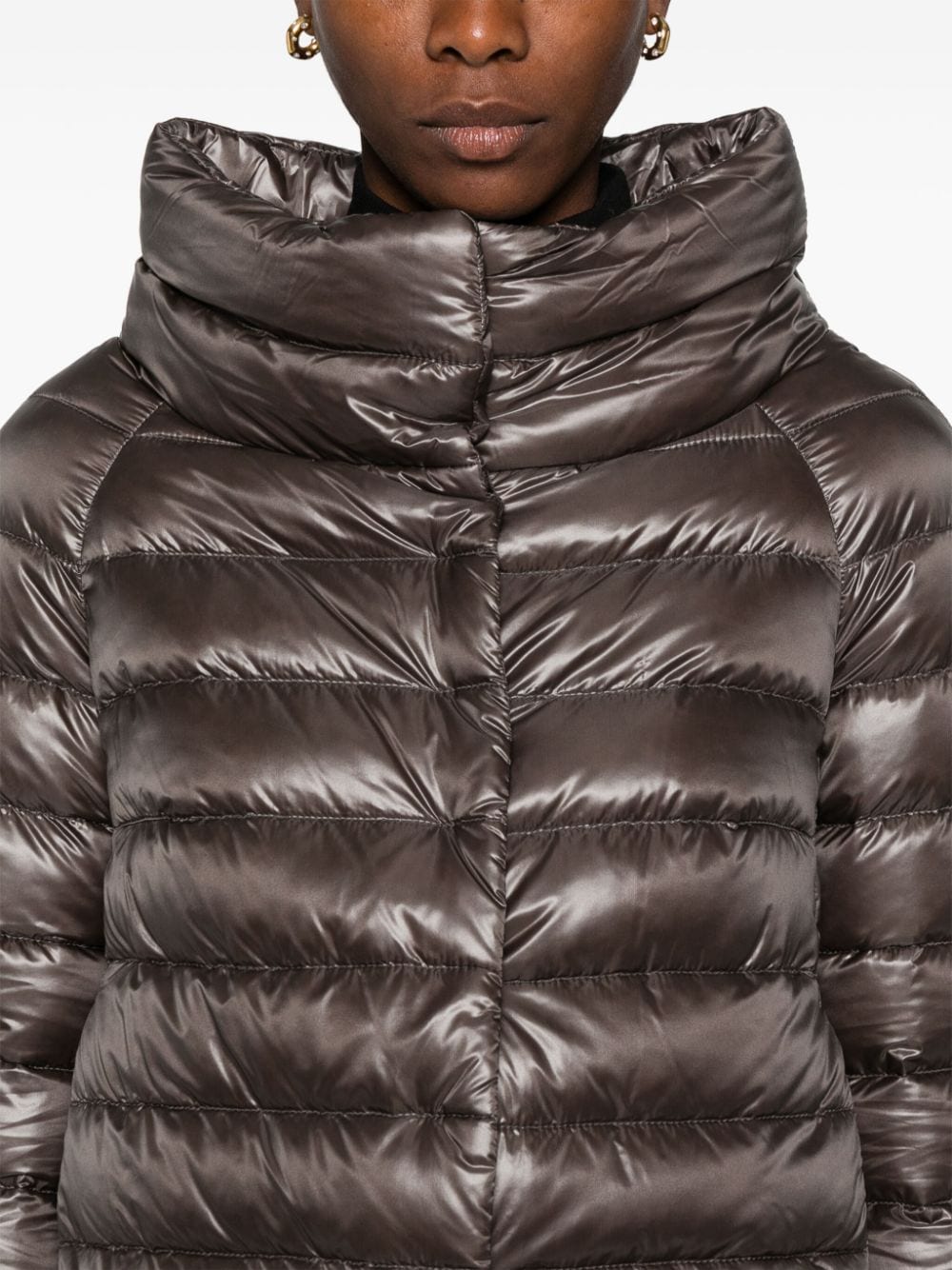 Herno Glossy Grey Funnel Neck Down Cape Jacket Grey