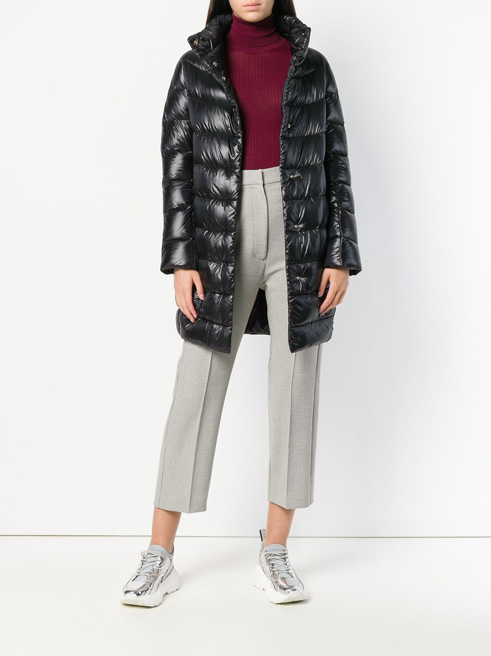 Herno Long Down Midi Coat with High Neck Black