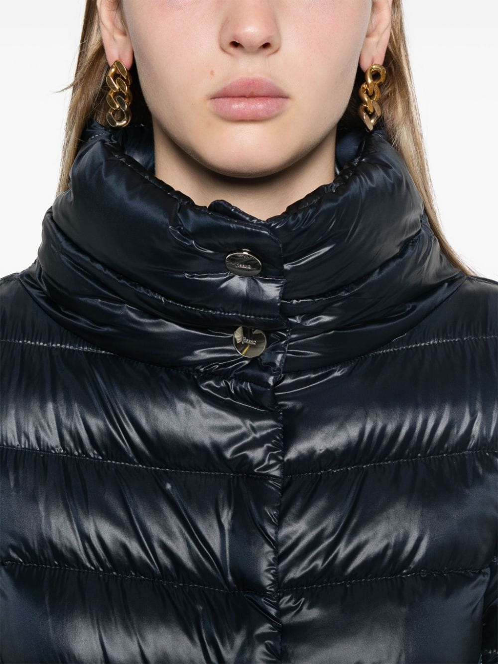Herno Ameli High-Shine Midi Down Coat Blue