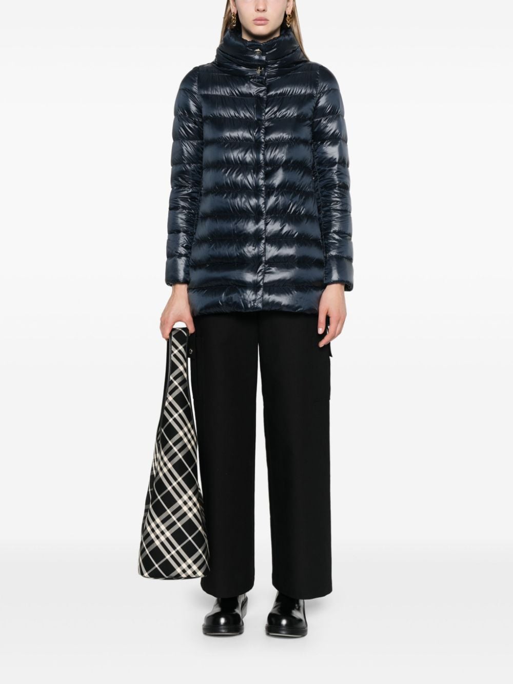 Herno Ameli High-Shine Midi Down Coat Blue