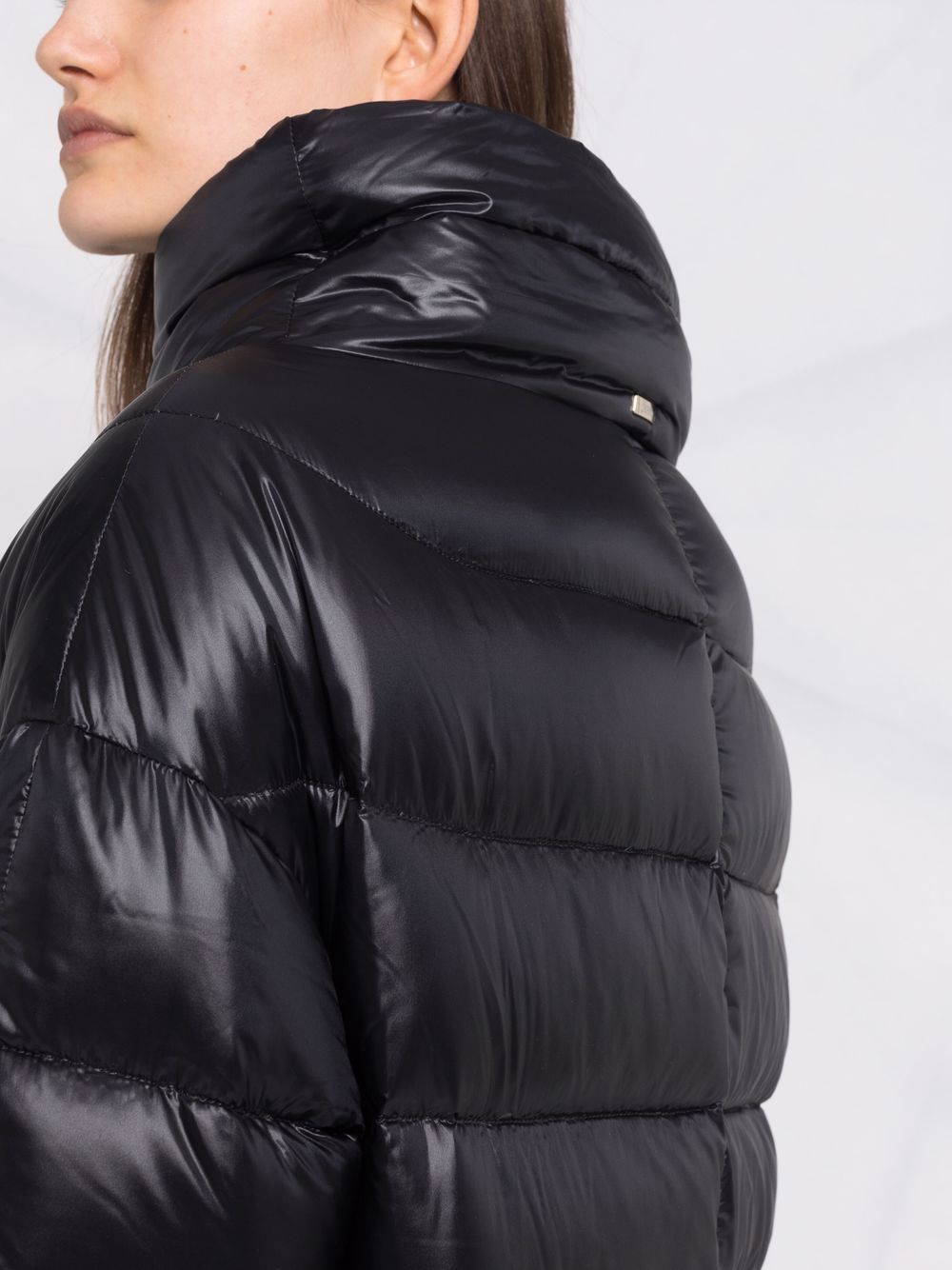 Herno Feather Down Padded Stand Collar Midi Coat Black