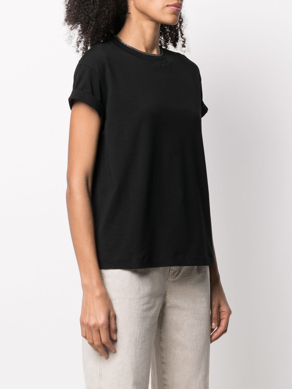 Brunello Cucinelli Cotton Round-Neck Keyhole T-Shirt Black