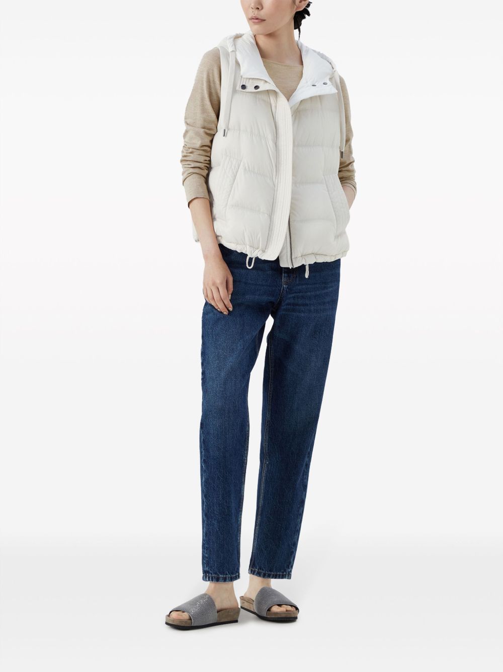 Brunello Cucinelli Cashmere-Silk Mélange Boat Neck Sweater Beige