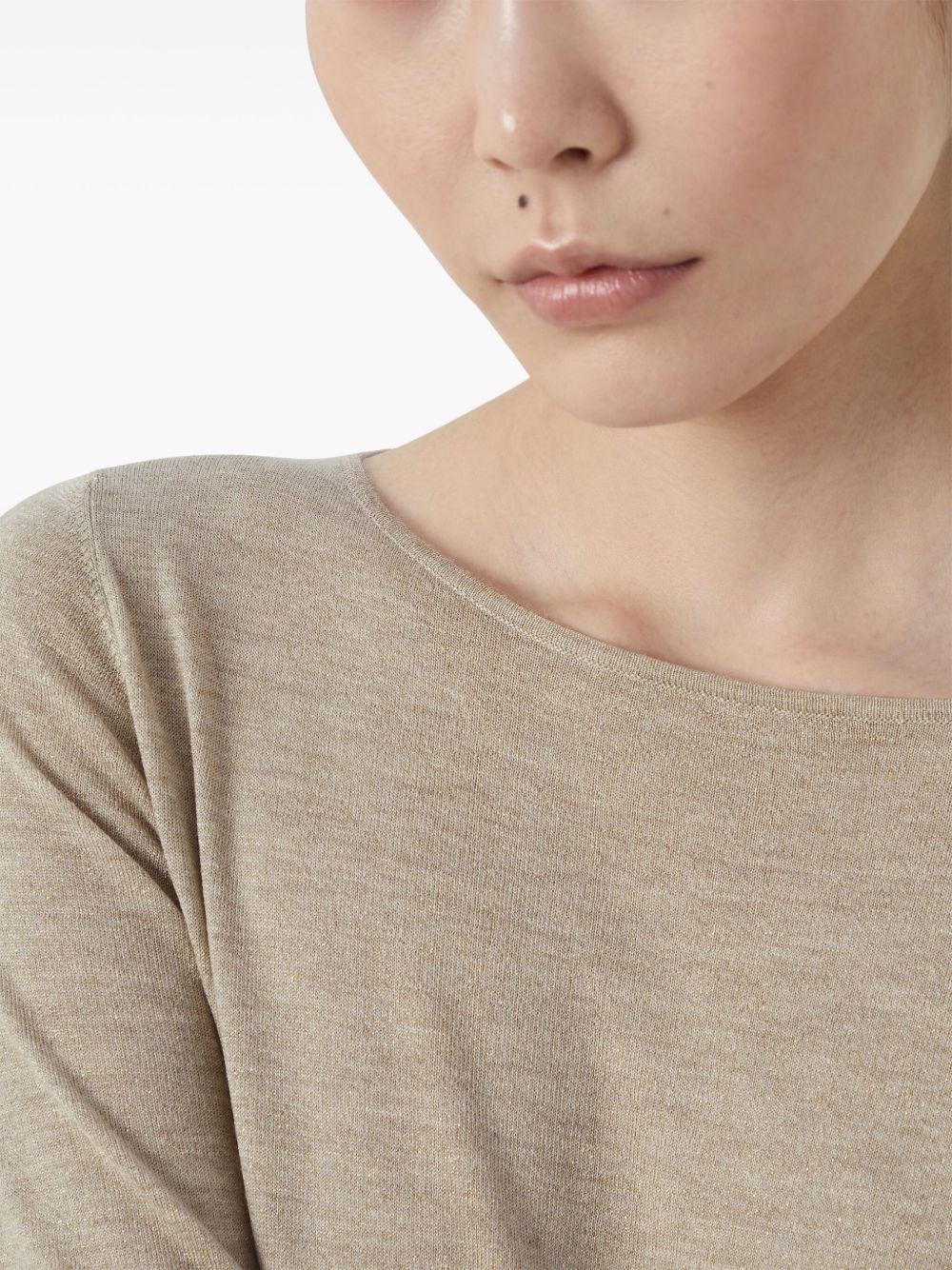 Brunello Cucinelli Cashmere-Silk Mélange Boat Neck Sweater Beige